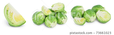 Brussels sprouts and half isolated on white background with clipping path and full depth of field. Set or collection 73661023