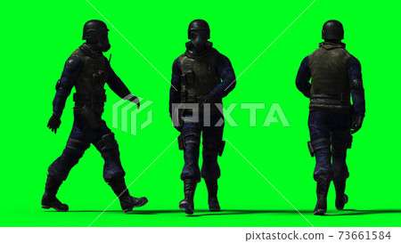 Military soldier isolate on green screen. 3d rendering. 73661584