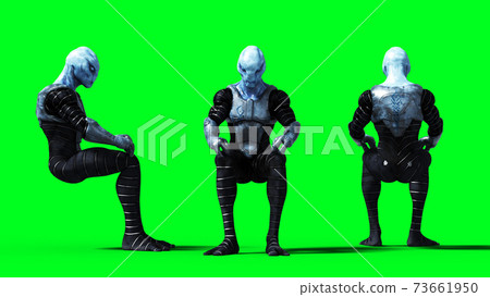 Military alien isolate on green screen. 3d rendering. Military alien isolate on green screen. 3d rendering. 73661950