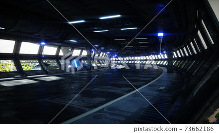 Robot in Sci fi tonnel. Concept of future.. 3d rendering..3d rendering. Robot in Sci fi tonnel. Concept of future.. 3d rendering..3d rendering. 73662186