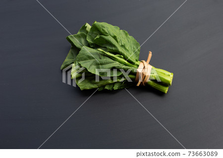 Collard green on dark background. Collard green on dark background. 73663089