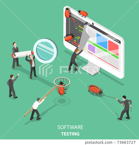 Software testing flat isometric vector concept. 73663727
