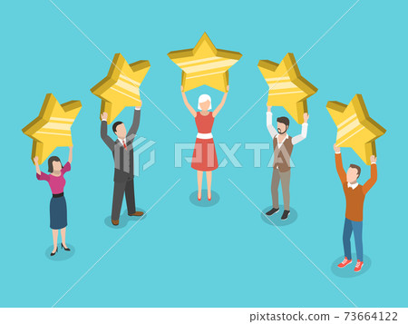 Five stars rating flat isometric vector concept. Five stars rating flat isometric vector concept. 73664122