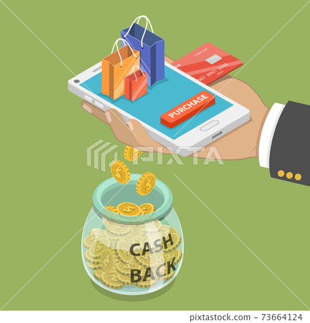 Cash back flat isometric vector concept. Cash back flat isometric vector concept. 73664124
