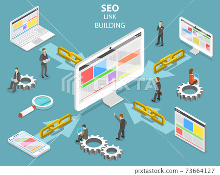 SEO link building flat isometric vector concept. SEO link building flat isometric vector concept. 73664127