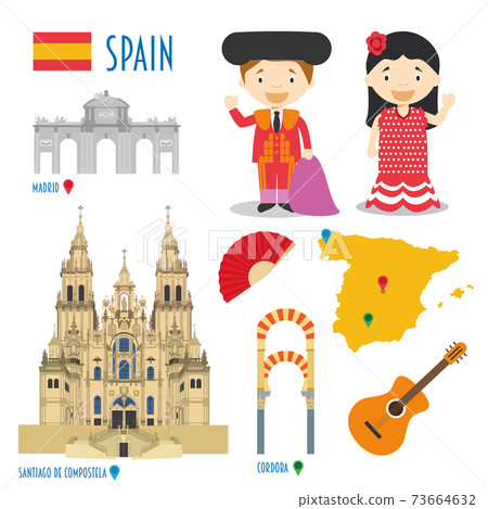 Spain Flat Icon Set Travel and tourism concept. Vector illustration 73664632