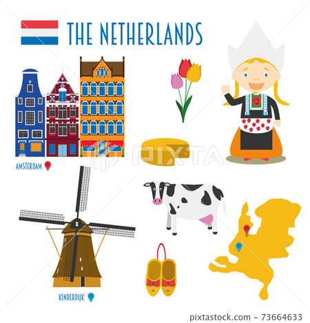 Netherlands Flat Icon Set Travel and tourism concept. Vector illustration 73664633