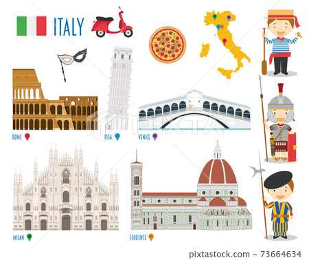 Italy Flat Icon Set Travel and tourism concept. Vector illustration 73664634
