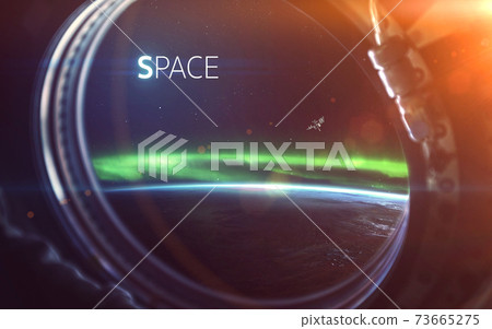 Earth planet in space ship window porthole. Elements of this image furnished by NASA Earth planet in space ship window porthole. Elements of this image furnished by NASA 73665275