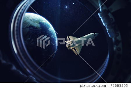 Space shuttle taking off on a mission. Elements of this image furnished by NASA 73665305