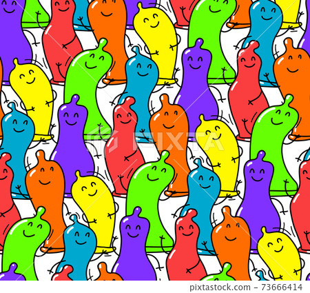 Condom seamless pattern cute Doodle illustration Rainbow LGBT 73666414