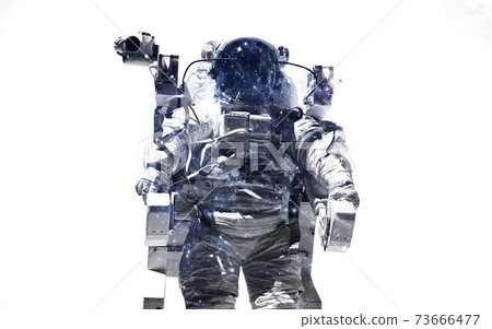 Modern space art. Astronaut at spacewalk. Dust of universe, smoke, isolated on clear white background. Elements furnished by NASA Modern space art. Astronaut at spacewalk. Dust of universe, smoke, isolated on clear white background. Elements furnished by NASA 73666477