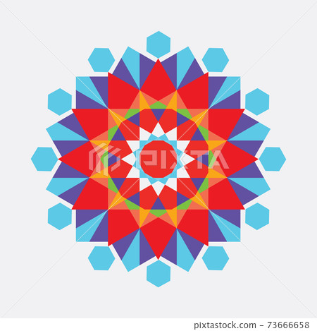Colorful geometric floral ornament. Flat and solid color Mandala. vector illustration. Colorful geometric floral ornament. Flat and solid color Mandala. vector illustration. 73666658