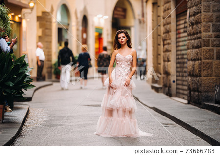 beautiful girl model in pink wedding dress photographed in Florence, photo shoot in Florence bride beautiful girl model in pink wedding dress photographed in Florence, photo shoot in Florence bride 73666783