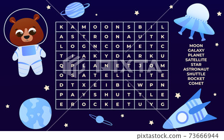 Galaxy puzzle for kids, word searching game for children books or educational worksheets with cute astronaut Galaxy puzzle for kids, word searching game for children books or educational worksheets with cute astronaut 73666944