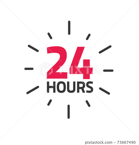 24 hours icon banner vector illustration, all day time open or working shop service label sticker, customer service info sign isolated 73667490