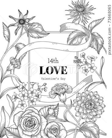 Hand drawn floral valentine's day background. Hand drawn floral valentine's day background. 73668065