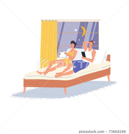 Flat cartoon character surfing internet, vector illustration concept 73668266