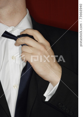 Man Adjusting Necktie Man Adjusting Necktie 73668940