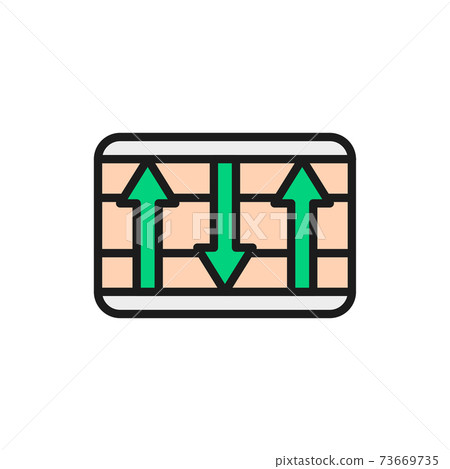 Comfortable orthopedic mattress, flexible layered material flat color line icon. 73669735