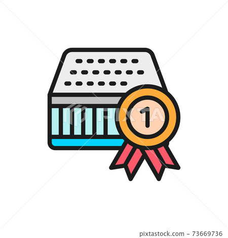 Quality mattress, guarantee, reward flat color line icon. 73669736