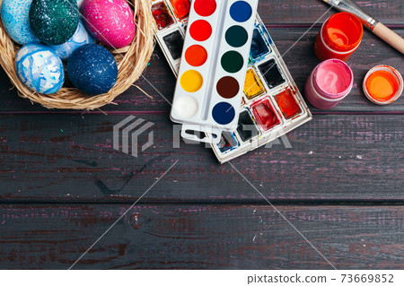 process of painting Easter eggs. Preparing for Easter. process of painting Easter eggs. Preparing for Easter. 73669852