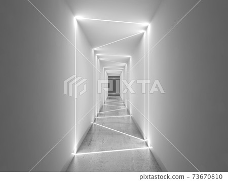Empty white tunnel perspective with concrete floor, 3d 73670810