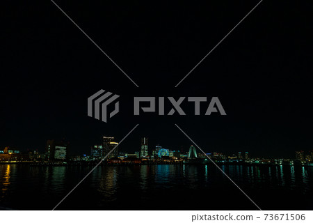 Night view of Minato Mirai from Osanbashi, Yokohama, taken with a wide-angle lens Night view of Minato Mirai from Osanbashi, Yokohama, taken with a wide-angle lens 73671506