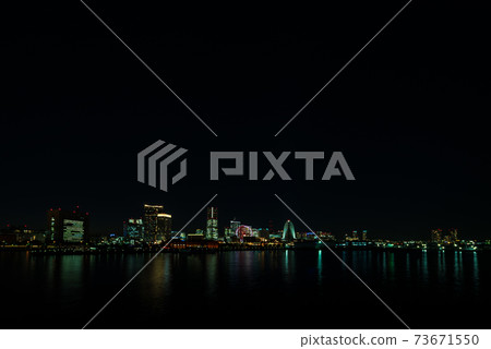 Night view of Minato Mirai from Osanbashi, Yokohama, taken with a wide-angle lens Night view of Minato Mirai from Osanbashi, Yokohama, taken with a wide-angle lens 73671550