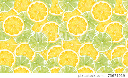Seamless pattern with citrus slices. Watercolor illustration of lemon and lime. Seamless pattern with citrus slices. Watercolor illustration of lemon and lime. 73671919
