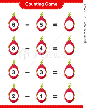 Counting game, count the number of Pitaya and write the result. Educational children game, printable worksheet, vector illustration 73672521