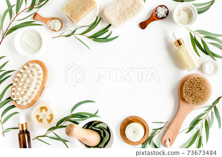 Spa concept with eucalyptus oil and eucalyptus leaf extract natural organic spa cosmetics products eco friendly bathroom accessories.Skincare concept Spa concept with eucalyptus oil and eucalyptus leaf extract natural organic spa cosmetics products eco friendly bathroom accessories.Skincare concept 73673484