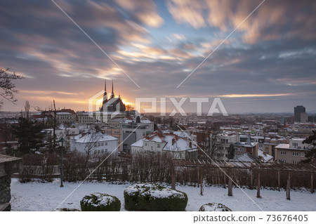 Panoramic  view of the The Cathedral of Saints Peter and Paul in Brno in Czech Republic. 73676405