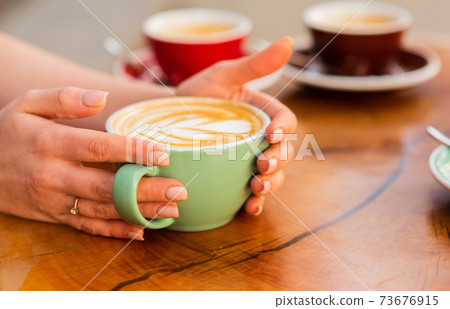 Cup of coffee with heart shape. good morning coffee.  73676915