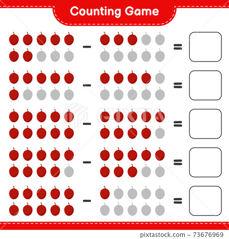 Counting game, count the number of Ita palm and write the result. Educational children game, printable worksheet, vector illustration 73676969
