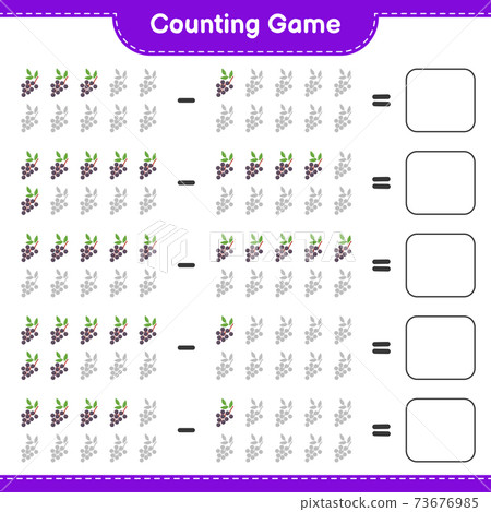 Counting game, count the number of Elderberry and write the result. Educational children game, printable worksheet, vector illustration 73676985
