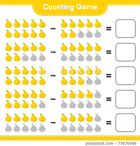 Counting game, count the number of Ugli and write the result. Educational children game, printable worksheet, vector illustration 73676986