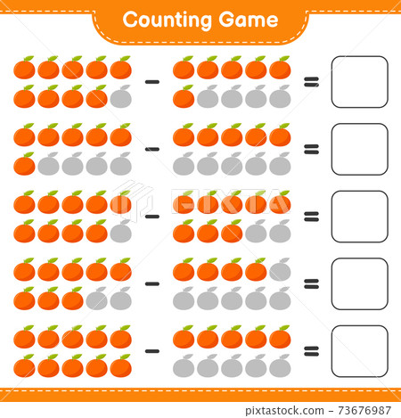 Counting game, count the number of Tangerin and write the result. Educational children game, printable worksheet, vector illustration Counting game, count the number of Tangerin and write the result. Educational children game, printable worksheet, vector illustration 73676987