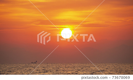 Dawn on the Miura Beach, Miura City, Kanagawa Prefecture, on the Shonan Miura Peninsula 73678069