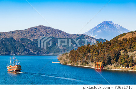 Lake Ashi sightseeing boat and Mt. Fuji winter view 73681713