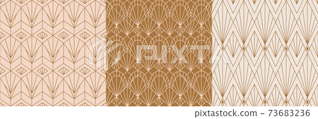 Art Deco Seamless Patterns Set in a Trendy minimal Linear Style. Vector Abstract Retro backgrounds with Geometric Shapes 73683236