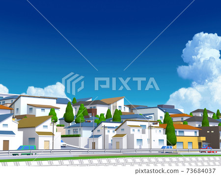 Scenery Of The City Housing Residence Blue Sky Stock Illustration 73684037 Pixta