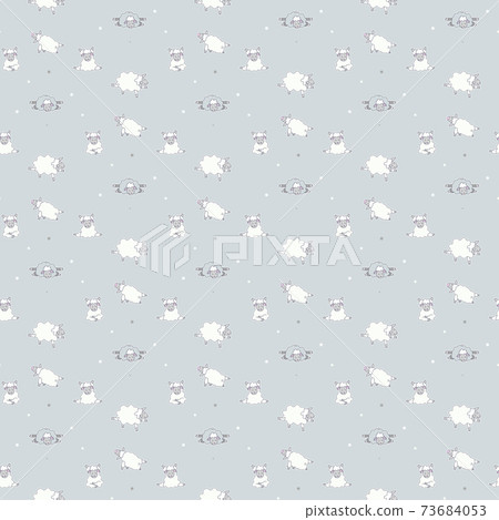 Seamless patterns. Yoga for pets. Playful cute sheep do fitness, meditation and asanas. Vector illustration of stickers of white farm animals on a light gray background Seamless patterns. Yoga for pets. Playful cute sheep do fitness, meditation and asanas. Vector illustration of stickers of white farm animals on a light gray background 73684053
