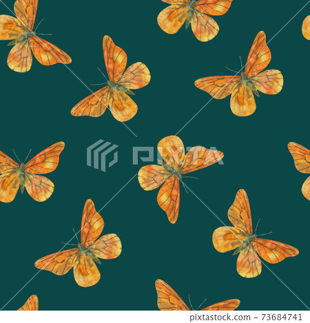 Cute seamless pattern with colorful butterflies. Watercolor illustrations. 73684741