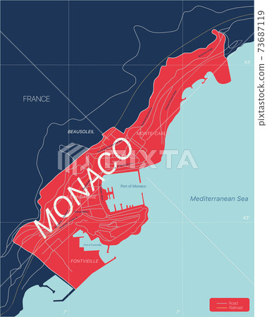 Monaco country detailed editable map 73687119