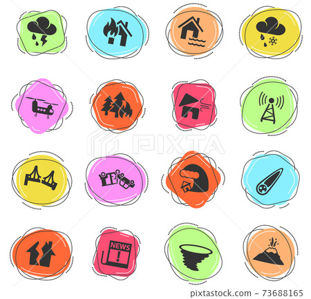 natural disasters icon set 73688165
