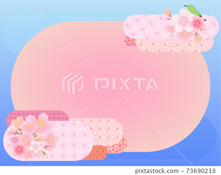 雲形日式圖案背景（藍色）_Sakura和Uguisu_可用變量 73690218