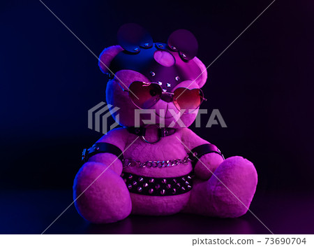 toy bear with glasses in the form of a heart in a leather belt accessory for BDSM games gift for Valentine's day toy bear with glasses in the form of a heart in a leather belt accessory for BDSM games gift for Valentine's day 73690704