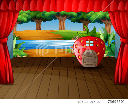 Strawberry house and nature landscape in the stage Strawberry house and nature landscape in the stage 73692501