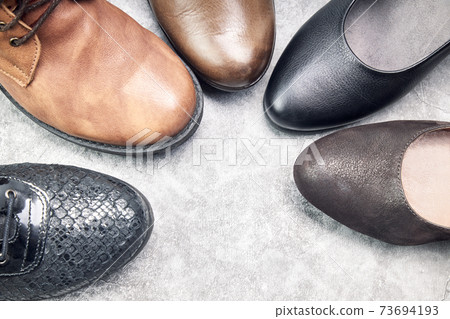 Group of brown and black women shoes. Advertising concept 73694193